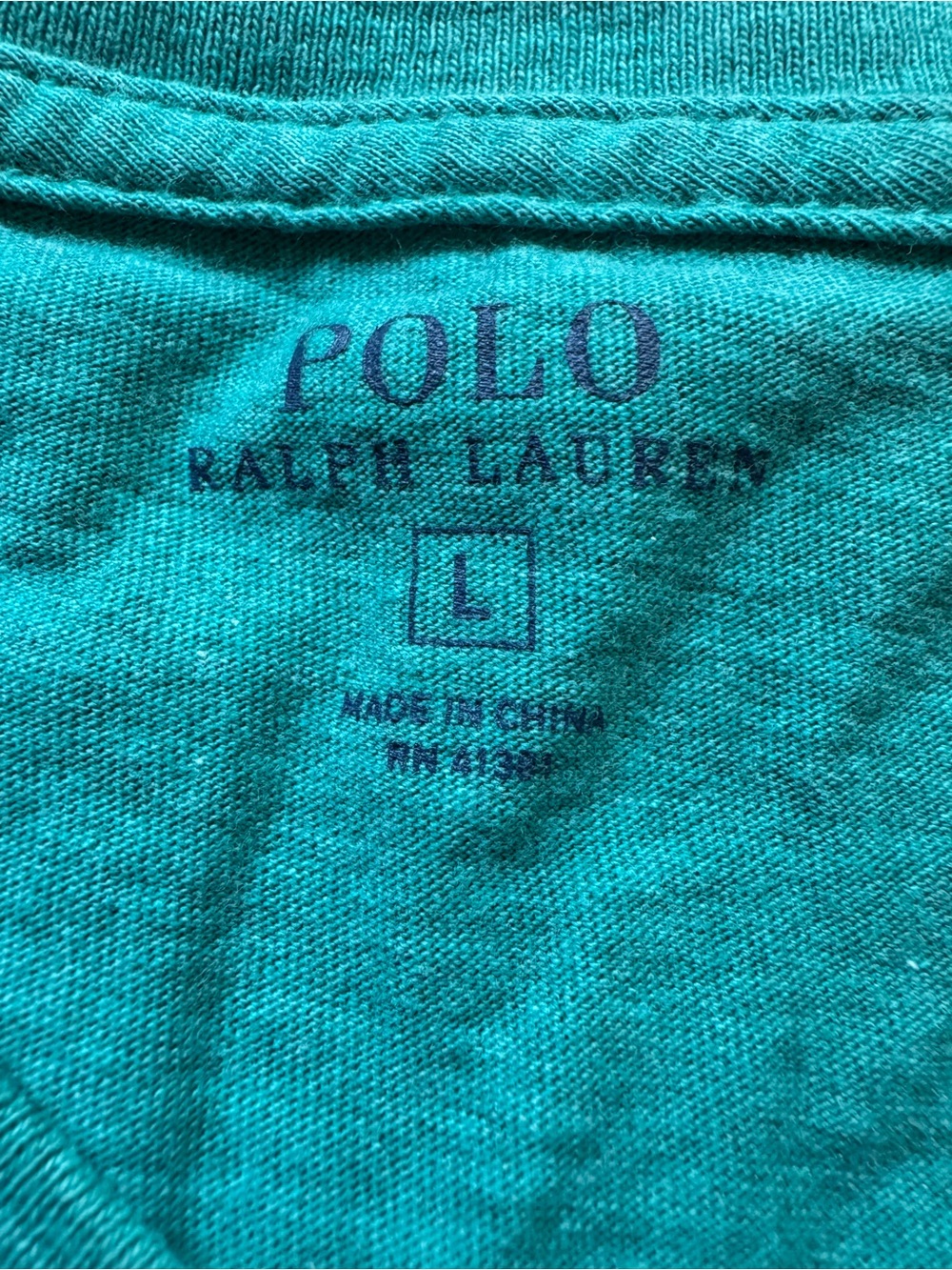 Polo Ralph Lauren Teal Green V-Neck Short Sleeve Cotton Tee Shirt Large - Picture 3 of 9